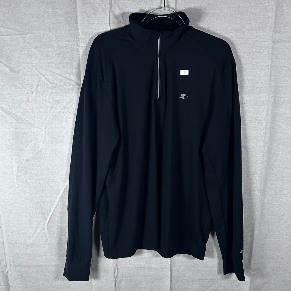 Starter Mens Quarter Zip Pullover Black Athletic Long Sleeve Mock Neck Shirt L